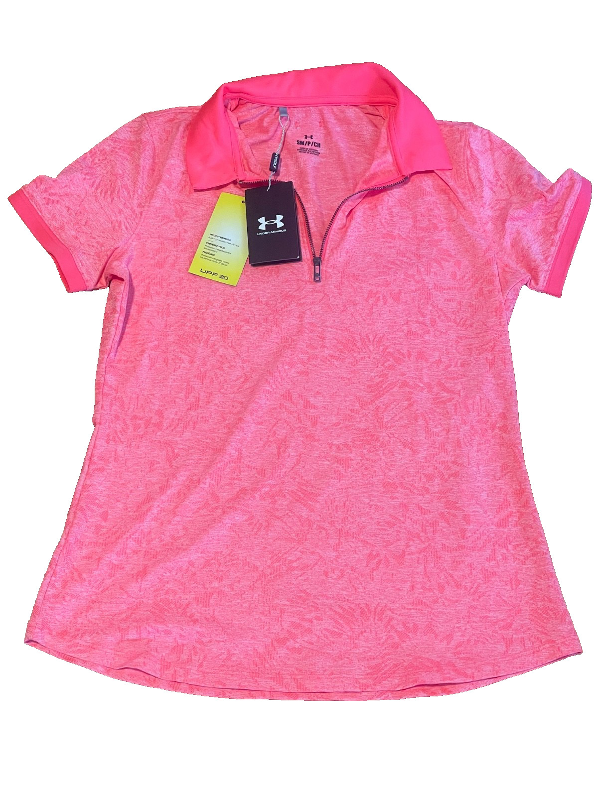 NEW Under Armour Women's S hot pink Short Sleeve 1/4 zip Golf Polo Shirt top