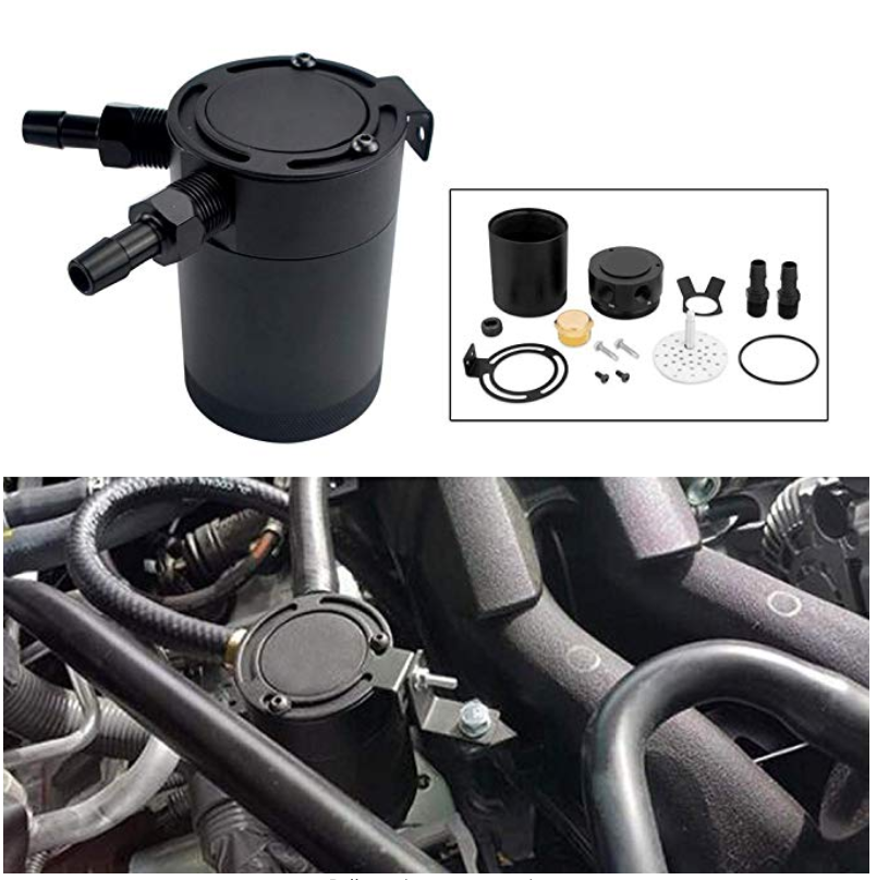 Black Aluminum Oil Catch Can Reservoir Tank Baffled Kit 2-Port | Free 3F Hose