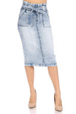 Women's Juniors/Plus Size Calf Length Stretch Denim Skirt