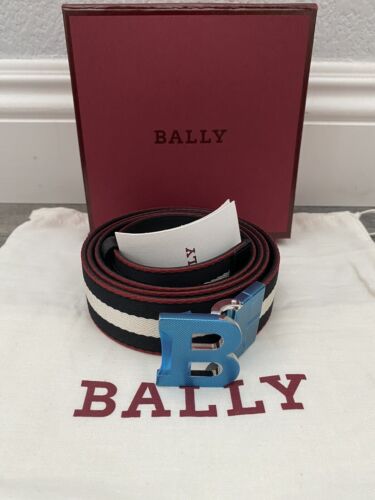 Bally Men B Buckle Leather Fabric Rev. Belt Midnight Black EU115/US46” MSRP $497