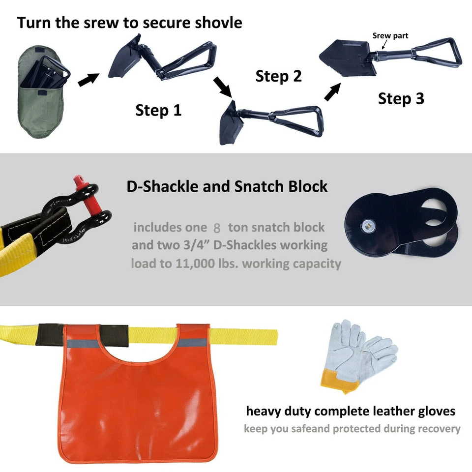 4WD Nylon Recovery Kit 11PCS Dampener Bag Off Road Snatch Strap | 3PC Tow Strap - image 4 of 4