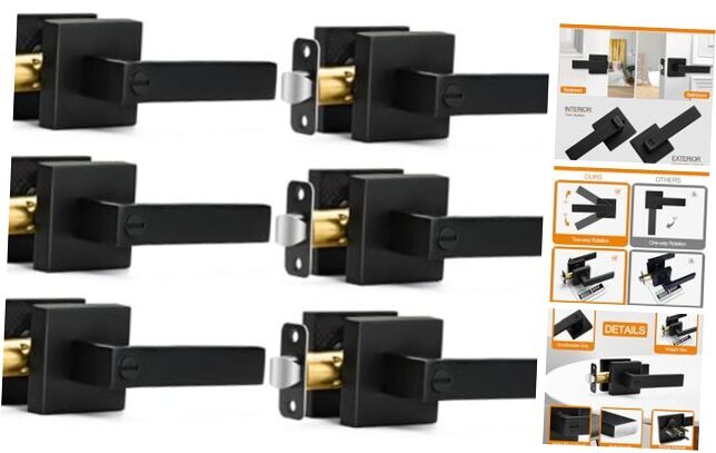 Matte Black Door Handles Privacy Door Levers, Keyless 6 Pack Privacy(With Lock)-image