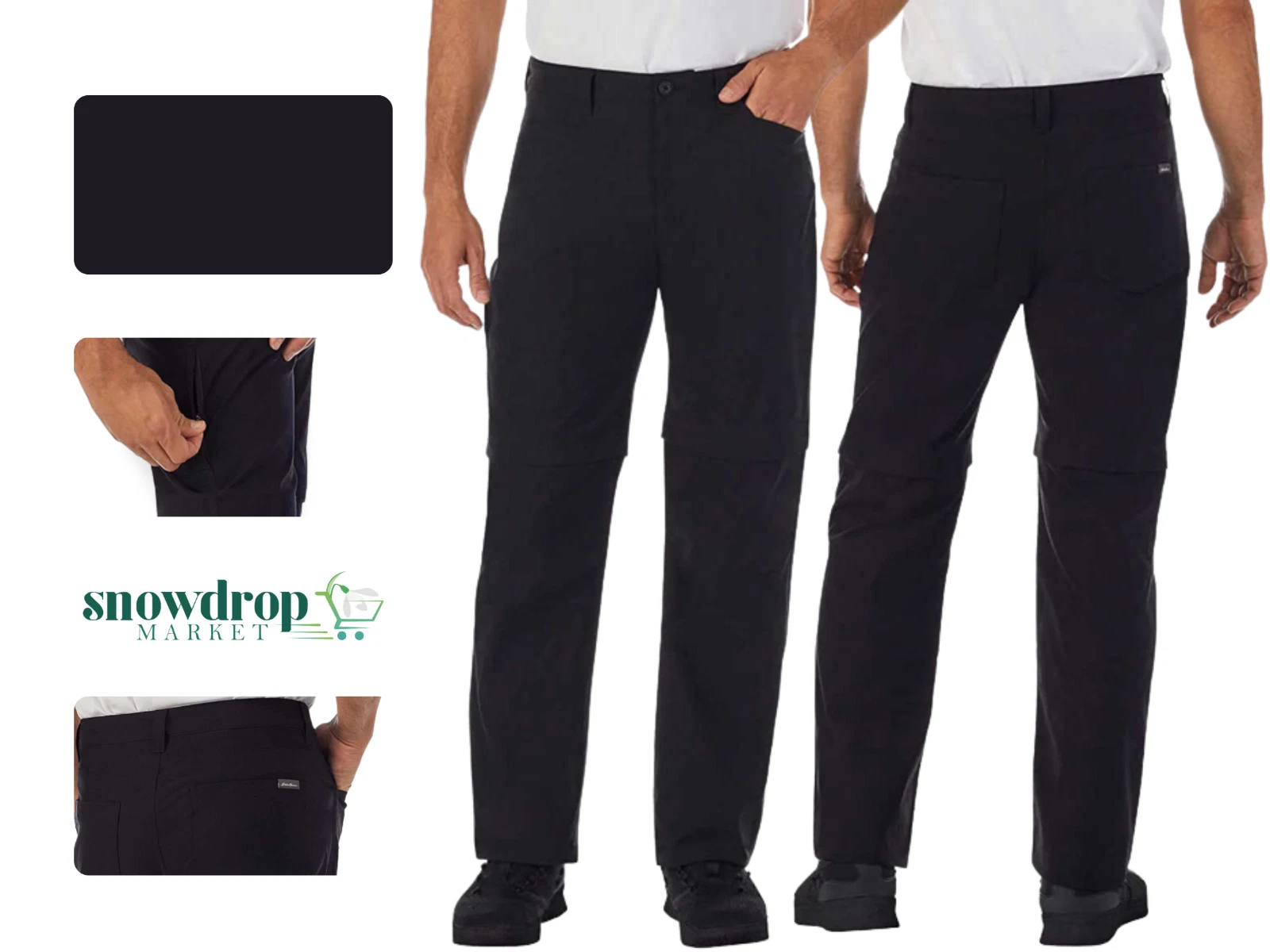 Eddie Bauer Mens Lightweight Convertible Pants Black Size 40X34