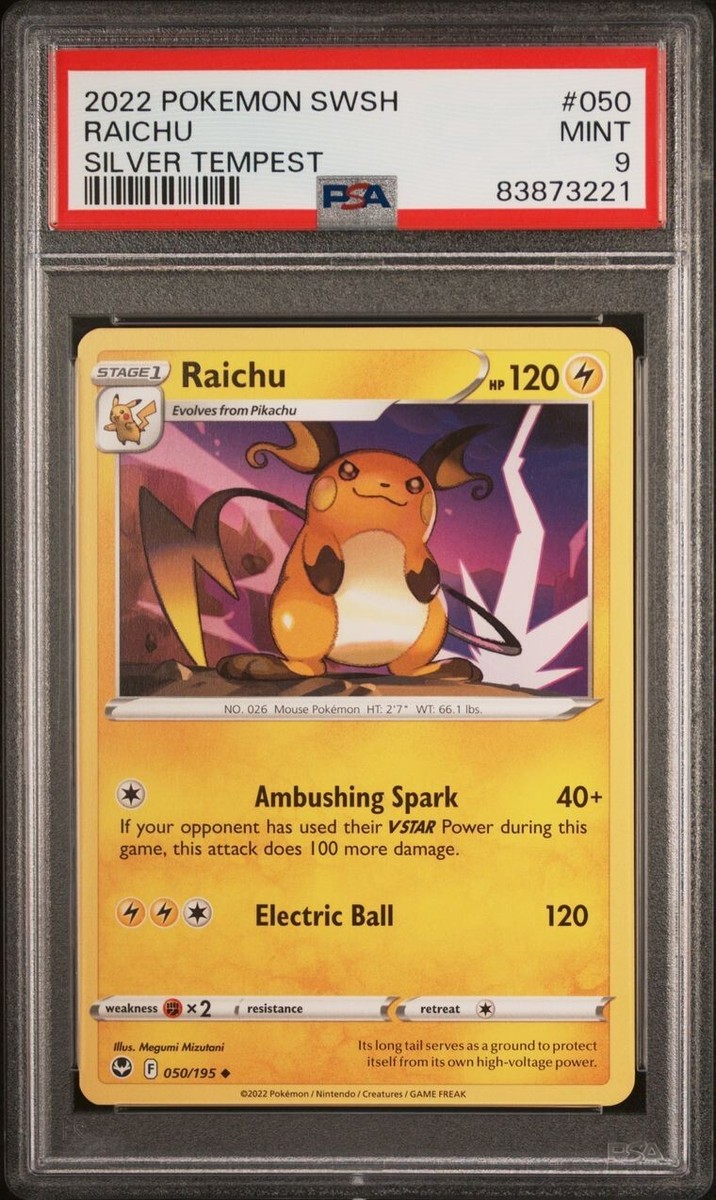 2022 Pokémon SWSH Raichu Silver Tempest Card #050 PSA Mint 9 | eBay