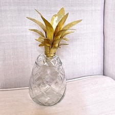 💛 New Zara Home Decor gold metal Lid pineapple glass Jar vase canister Storage