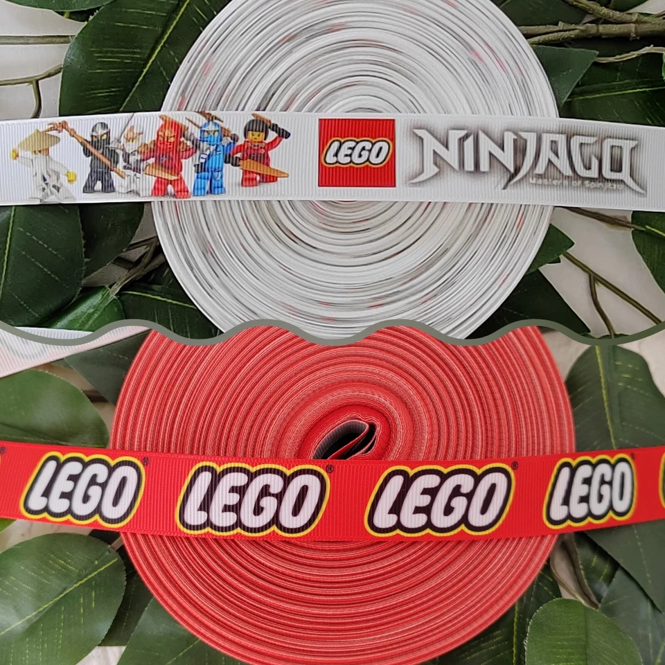Lego 22mm 25mm 1 Yard Grosgrain 3D Print Red Logo Ribbon Cartoon Crafts Hair Bow - Image 3 of 3