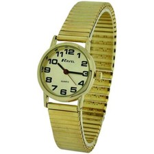 Ravel Ladies Goldtone Stainless Steel Soft Expanding Bracelet Strap Watch 05.2S 