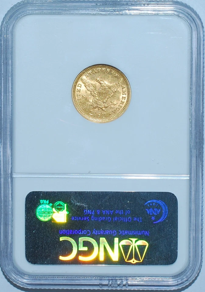 Cuarto de águila cabeza libertad oro 1873 abierto 3 NGC MS62 $2,50 Foto 2 de 2