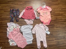 Lot of 9 Baby  s Body Suits, Rompers and Pants Sizes 0-3, 6-9 Months
