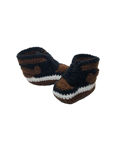 Вязание крючком Baby кроссовки J баскетбол воздуха ручной работы мальчиков девочек новорожденных вязаный коричневый - Изображение 2 из 4