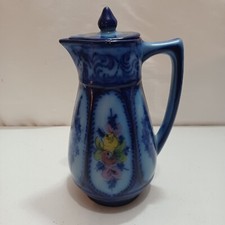 vintage blue glaze pitcher floral made in portugal "rare"