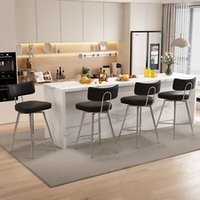 Black 26" Swivel Counter Height Barstools Set of 4 Kitchen Stools with Footrest