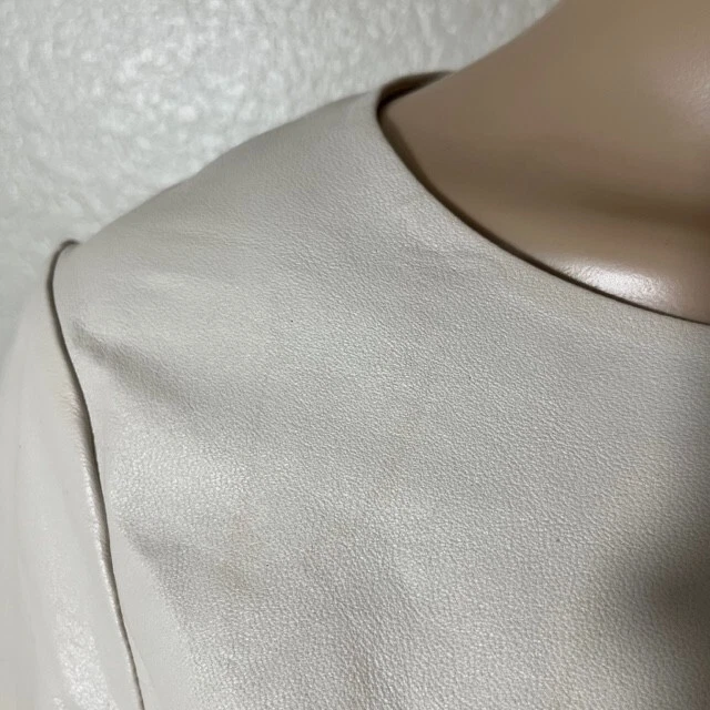 Halston Heritage Beige Wool Leather Short Sleeve Ruched Dress Size 4 - Image 3 of 4