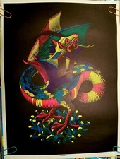 DRAGON VINTAGE 1970's BLACKLIGHT HEADSHOP POSTER By M.C. Escher -NICE!