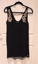 Chilli Couture Vintage Black Dress / L / Rosette & Sequin Detail