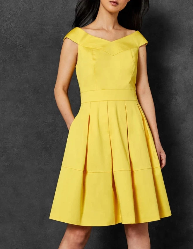 Ted Baker Cotton A-Line Dress Sleeveless Fit &Amp; Flare Mini Dress For  Women Yellow | Ebay