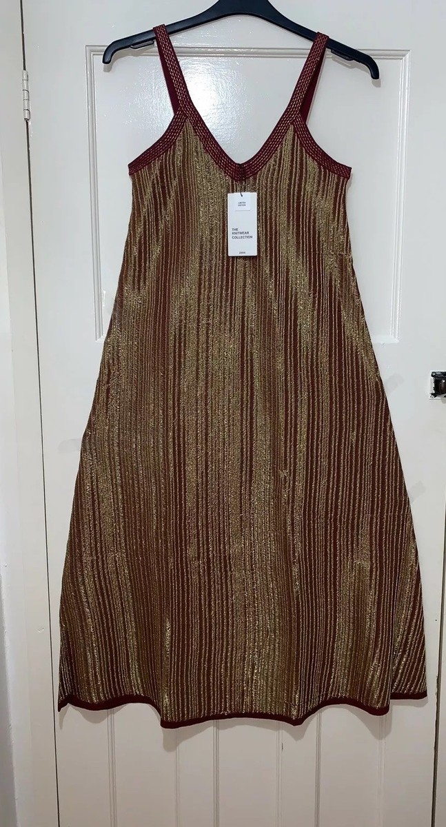 ZARA NEW GOLD LIMITED EDITION METALLIC THREAD V NECK LONG KNIT DRESS SIZE S | eBay ZARA NEW GOLD LIMITED EDITION METALLIC THREAD V NECK LONG KNIT DRESS SIZE S | eBay