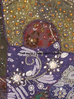 Tapisserie Décorative Patchwork Kundan Perles Grises – 155 X 53 Cm, Coton, Inde, Art Mural