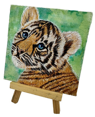Baby Tiger Cub Painting 4x4 Inches Outside Art Big Cats Felines Tigress