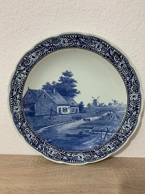 Wandteller Handbemalt Delft Teller Porzellan Windmühlen ca 40 cm