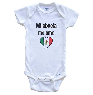 My Grandma Loves Me Spanish Language Mexico Heart Flag Baby Bodysuit