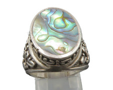925 Sterling Silver Vintage Inlay Abalone Scrolled Detail Ring Sz 6 RG24433
