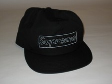 SUPREME x KAWS Chalk Logo 5 Panel Hat Cap BLACK Adjustable NEW S/S 2021 USA Made