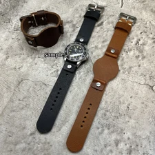Size 16/18/20/22mm Military Bund Style Cow Leather Cuff Watch Strap Band #131