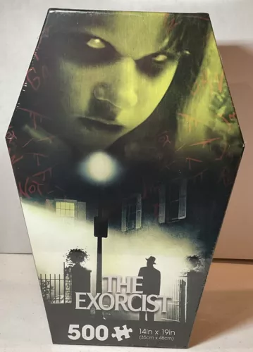 The Exorcist 500 Piece Puzzle Coffin Shaped Box includes Puzzle Art Poster