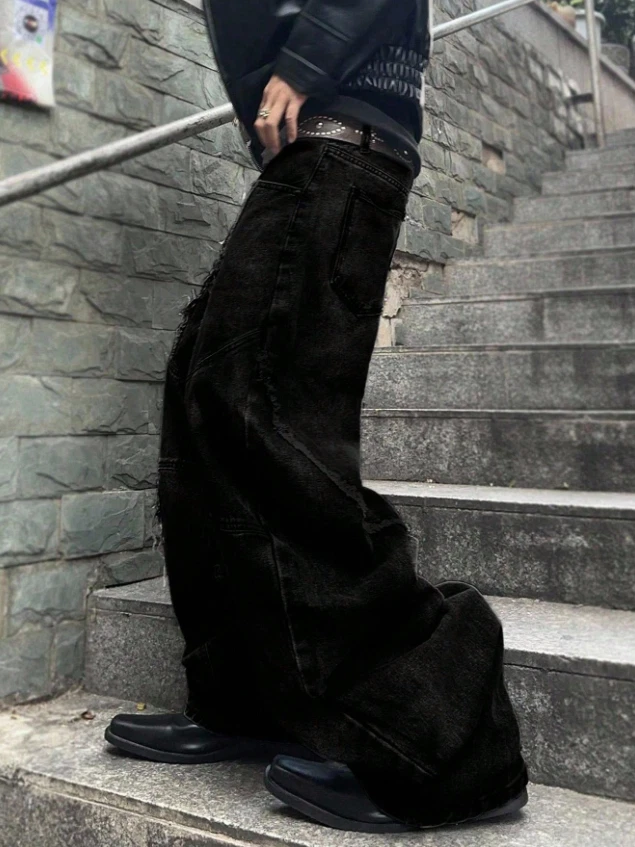 🔥 BLACK EXTREME Baggy Wide Leg Jeans | Y2K Skater Hip-Hop Streetwear Denim Pant - Image 4 of 4
