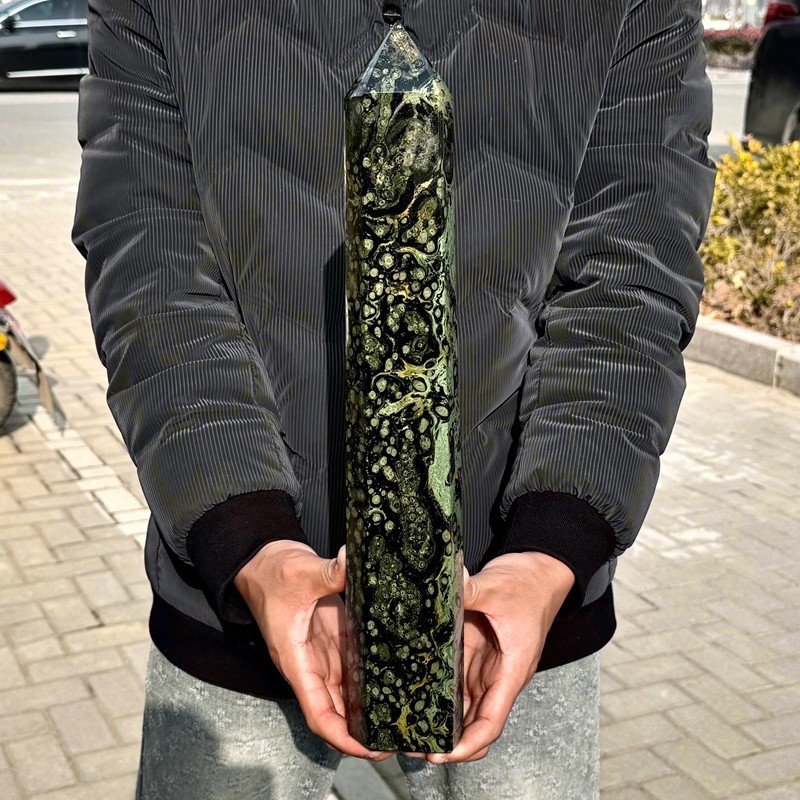 8.16LB Natural peacock eye crystal obelisk, quartz crystal energy column
