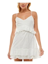 TRIXXI Womens White Lined Spaghetti Strap Mini Fit + Flare Dress XXS