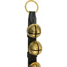 4 Foot Black Leather Solid Brass Sleigh Bell Door Hanger Made in USA Belsnickel