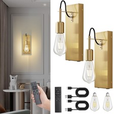 Battery Operated Wall Sconces Set of 2, Gold Rechargeable Wall Lights with 80...