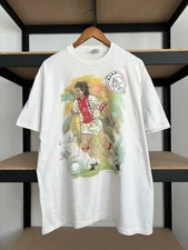 Vintage 90s Jari Litmanen Ajax Amsterdam Art Soccer Football White T-shirt Sz XL
