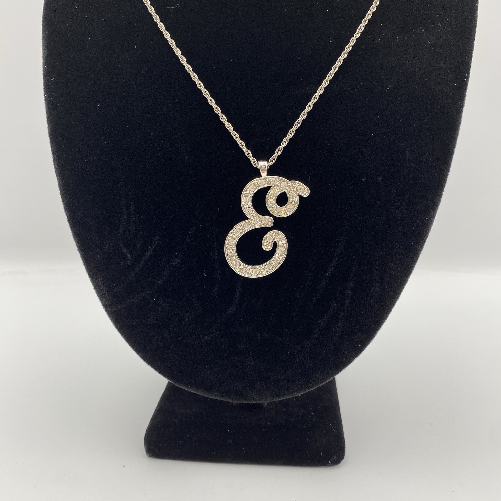 Vintage Initial Letter “E” Cursive Rhinestone Pen… - image 5