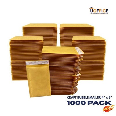 Pack of 1000 Kraft Bubble Mailers 4'' x 8'' - #000 Self-Seal Padded Envelopes