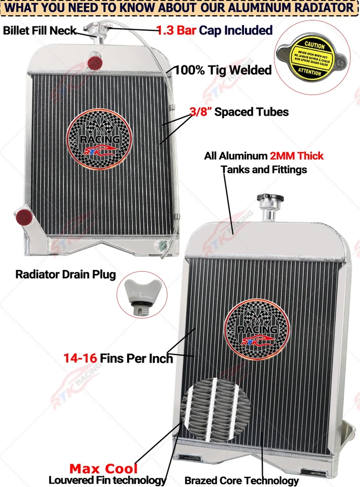 8N8005 86551430 3 Row Radiator Fits Ford 8N 9N 2N Tractors 1939-1952 AR2018 - Image 3 of 4