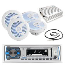 Pyle Bluetooth Marine Radio, 4x 6.5'' 150W LED Speakers, Bluetooth Amp, Antenna
