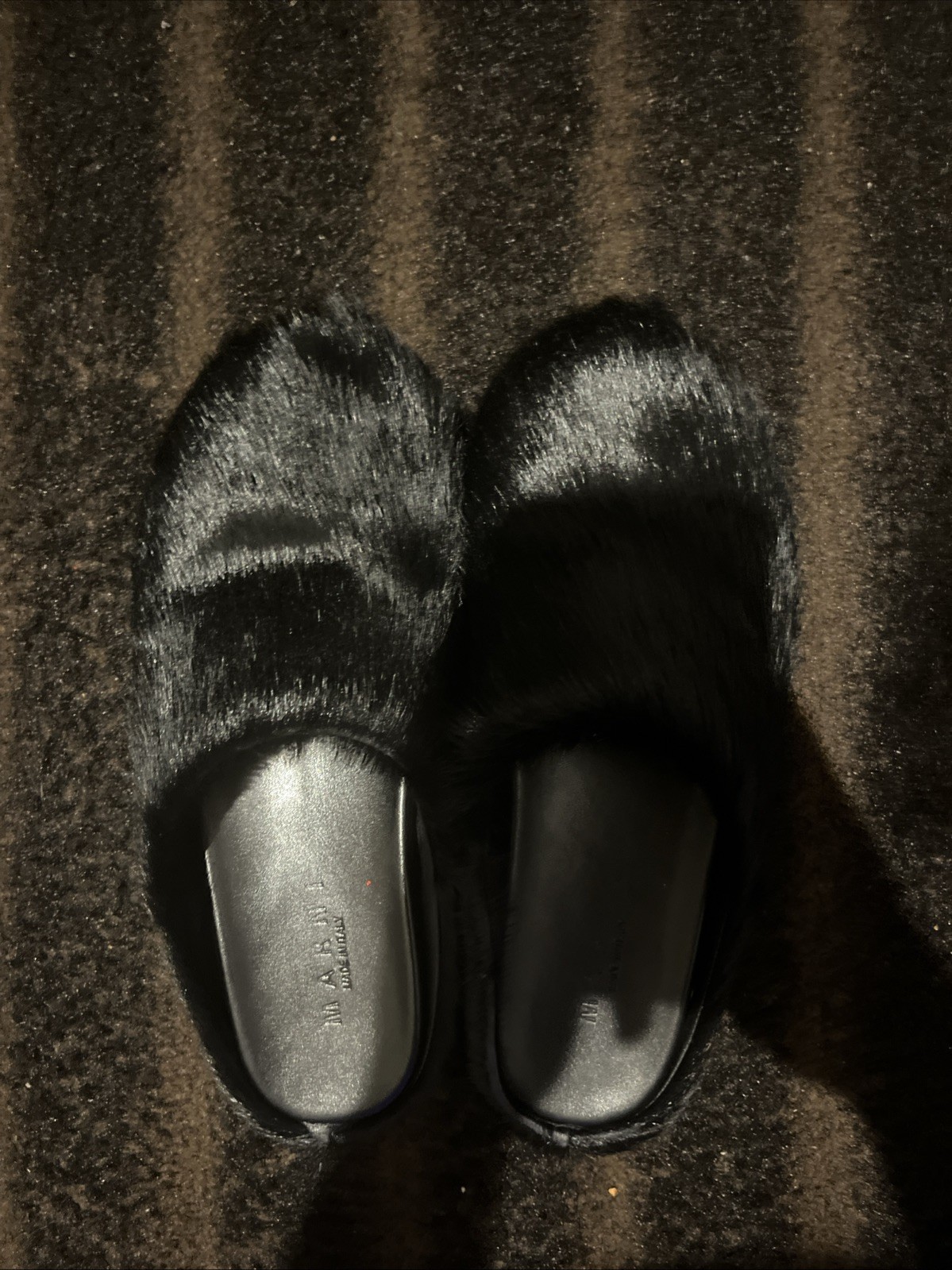 Black Marni Slides, Size 43 Us Men’s 10, Black Marni Fur Slides,  A Little Beat.