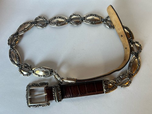 Vintage 1996 Brighton Concho Western brown croc leather silver sz L rodeo 90s - Picture 3 of 19