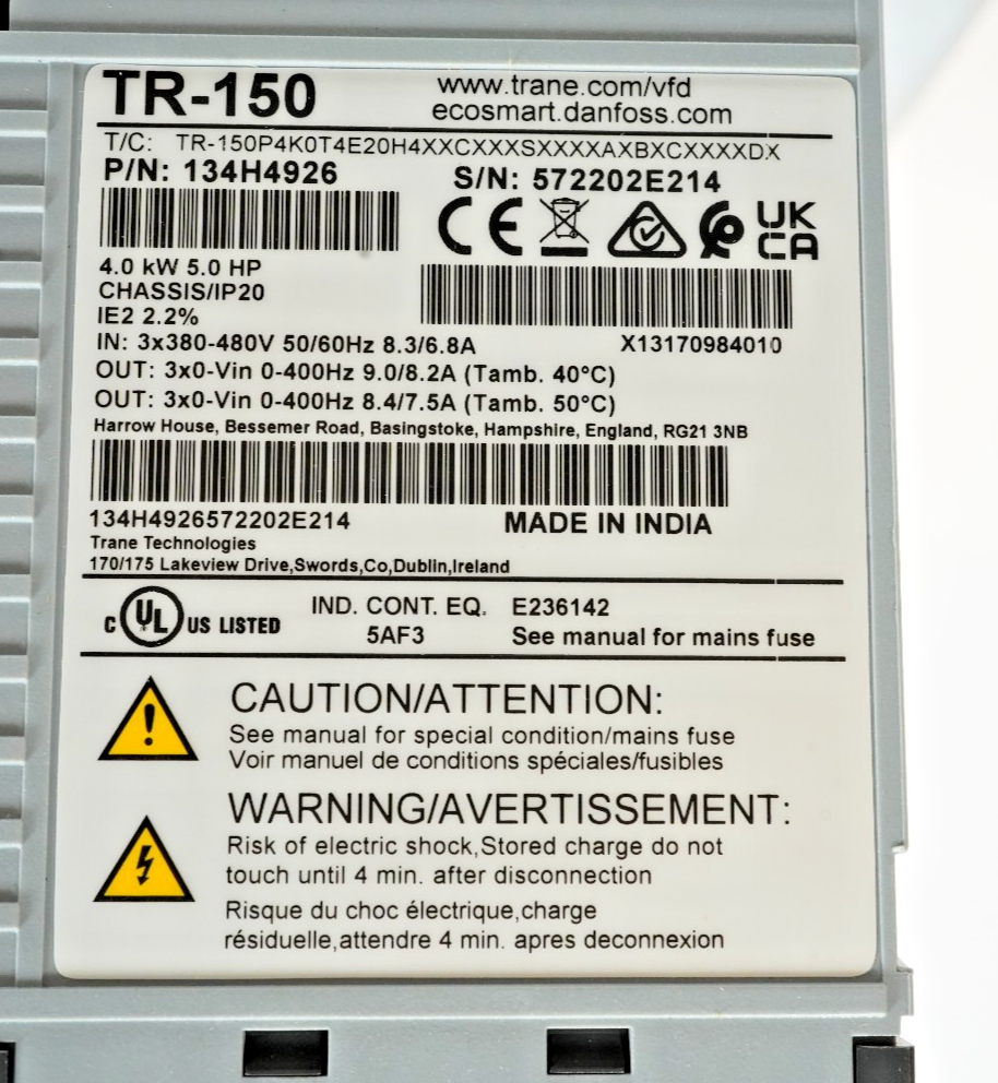 Danfoss Trane TR-150 134H4926 Frequency drive 5 HP 3ph x 380-480V