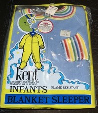 VTG Rainbow Trim Blue Footed Pajamas Blanket Sleeper Baby Size 0-6 Months NEW