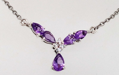 Amethyst Edelstein Anhänger Halskette 925 Sterling Silber Chuck Clemency STS Indien