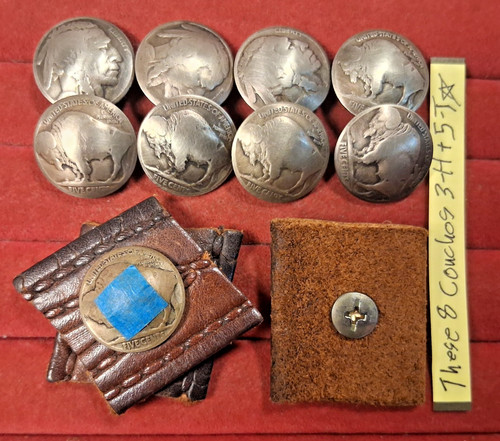8 Genuine Old Buffalo Indian Head Nickel -Screw Back Concho Buttons Domed Coins