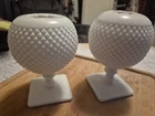 Rare PAIR of Vintage Westmoreland English Hobnail Ivy Ball on Pedestal