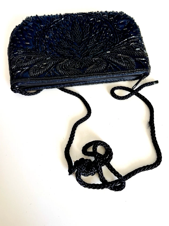 Bolso sin asas vintage de tela negra y cuentas de moda imperial bolso de noche Foto 4 de 4