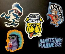 Dutch Bros Sticker Lot/bundle GO Bulldog Mustache Skater Hedgehog Bucks Dog Rad