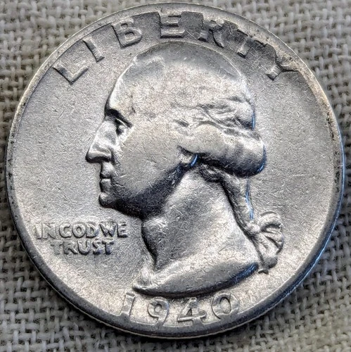 1940 S Washington Quarter Fine; Lower Mintage 8.2M Valuable Date -.9 Fine Silver