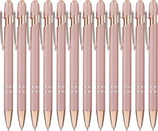 12 Pack Rose Gold Ballpoint Pen with Stylus Tip, 1.0 mm Black Ink Smooth Writ